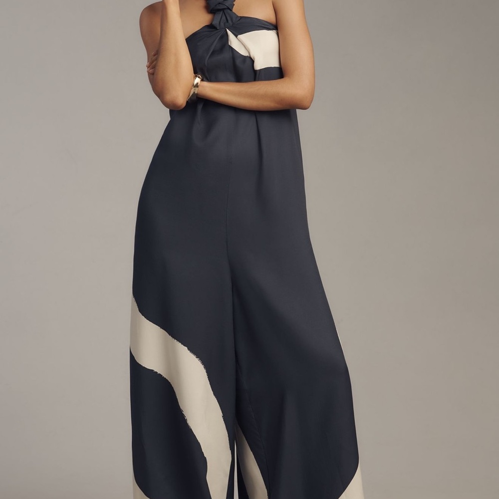NWT Anthropologie Waistless Tie-neck Wide-Leg Jumpsuit